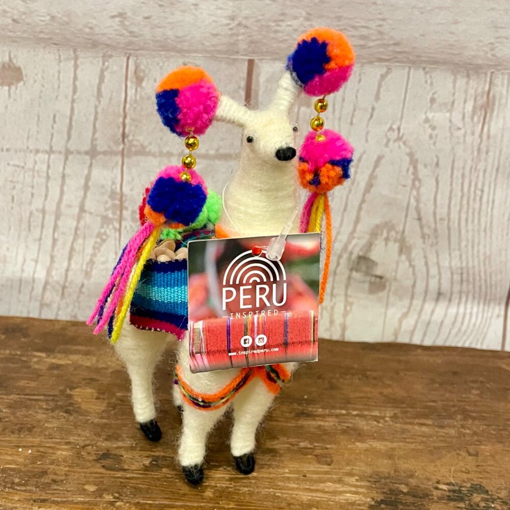 Peruvian wool mult-color llama folk art figurine
